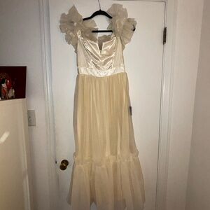 Lulu's Cream Women’s Maxi Dress with Ruffles